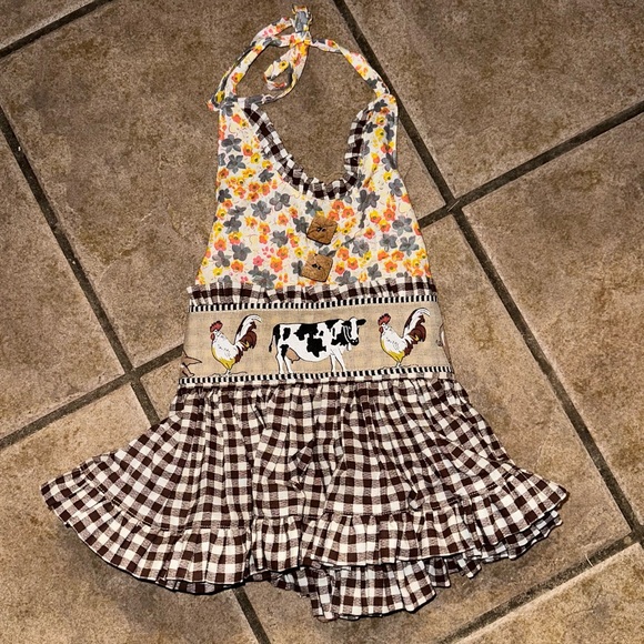 GIRLS RICA ROSIE BOUTIQUE FARMHOUSE PRINT DRESS ROOSTER COW 12 MONTH RARE HTF - Picture 1 of 11